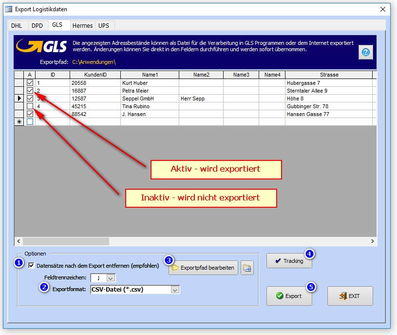 Logistik Daten Export für GLS® und GLS Gepard®